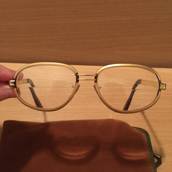 60s Marine USA Vintage Eyeglasses Brass Tone Metal with Velvet Kiss Lock Case - Picture 3 of 8